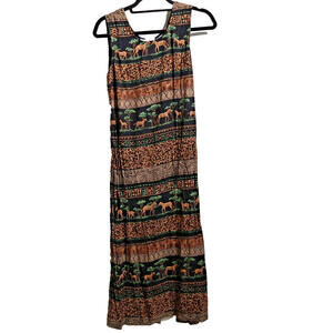 VTG 90s Zebra Safari Tank Midi Dress Sz 12 Petite Just in Thyme Tribal‎ Africa